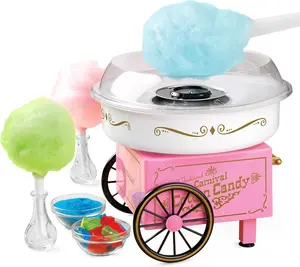 Vintage Cotton Candy Machine Pink Countertop Maker with 2 Reusable Cones 1 Sugar Scoop for Hard Candy or Sugar Fluffy Treats in Minutes Circus Themed