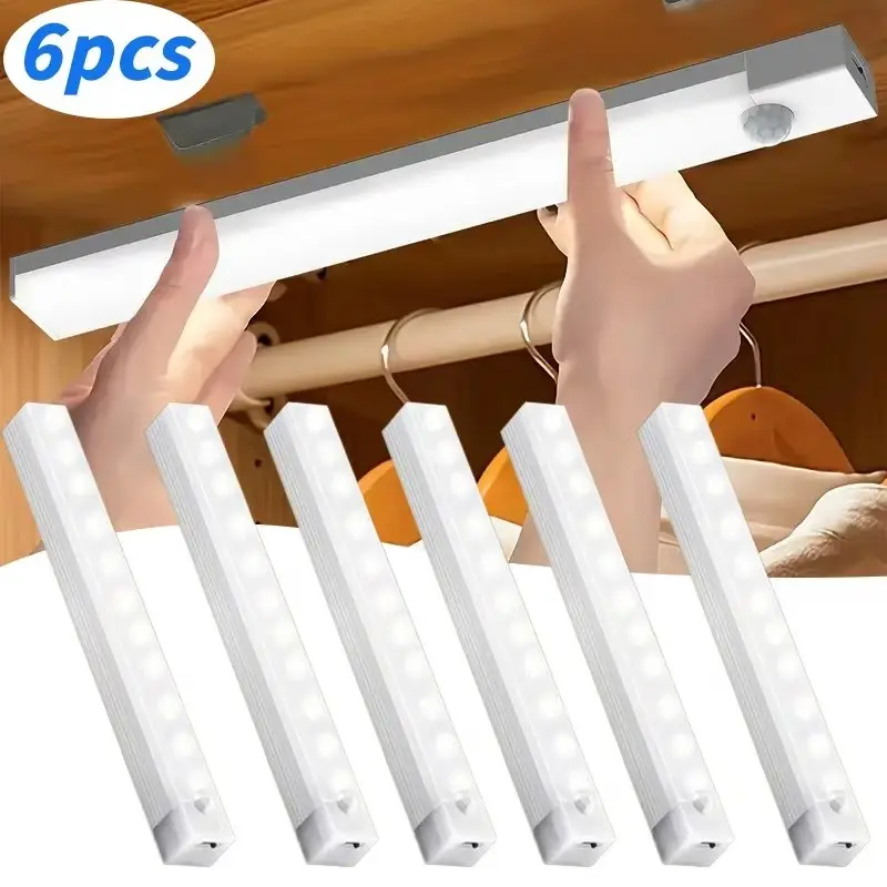 6-Pack Rechargeable Wireless LED Light Strips with Motion Sensor, USB Charging, Embeddable Cabinet Lighting for Kitchen Bedroom Closet Sink, Led Closet Lights, Home Lighting