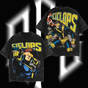 Superstyle Scott "Cyclops" Summers The Mutants X-Force MCU Comic Edition Double Printed Oversize Lightweight Acid Washed Tee Hoodie Sweater TV Series Graphic Design Top Cotton Streetwear Comic Superheroes T-Shirt Clothes Menswear Womenswear S7Y 6C1