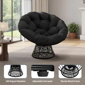 YJ-37"Ergonomic Wicker Papasan Chair with Soft Thick Density Fabric Cushion,Indoor Outdoor Rattan Chair with  Steel Frame&360° Swivel Base for Living Room, Bedroom & Reading Nook
