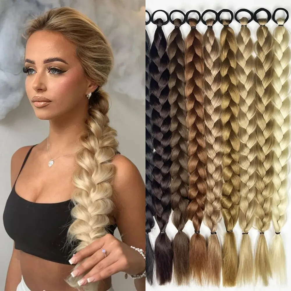 Ponytail Extension for Women, 24-Inch Long Twist Braid, Glueless Synthetic Curly Hair Piece, Heat-Resistant, Can Be Straightened, Ponytail Hairstyles, Braids Hairstyles