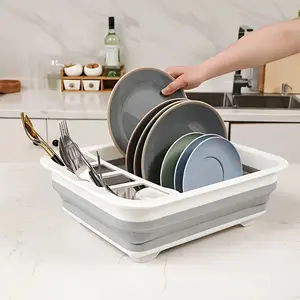 Collapsible Bowl & Dish Drying Rack with Utensil Holder Space Saving for Home RV Camping 1 Set Plastic Plate Rack for Travel Trailer