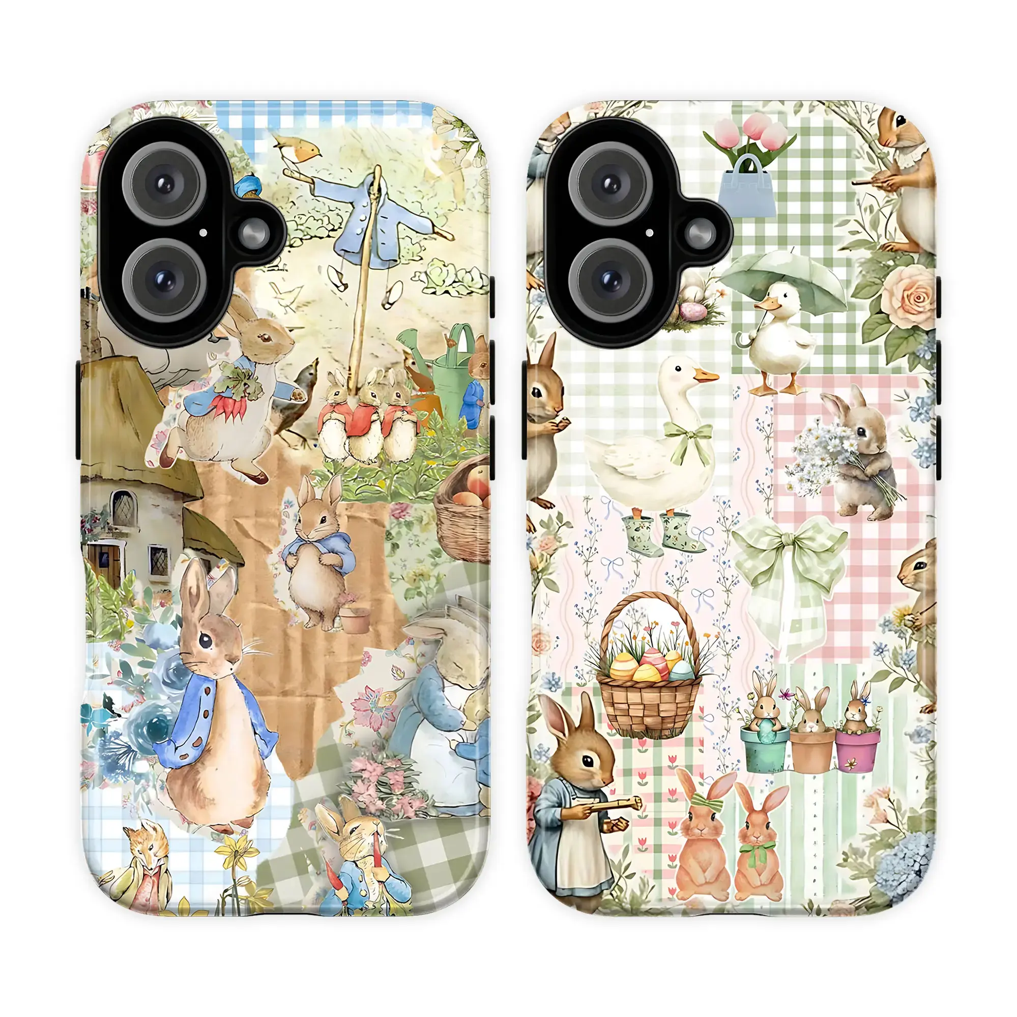 Protective Cottagecore Floral Farmhouse Smartphone Case - Retro Beatrix Potter Inspired, Cute Easter Bunny & Duck Design Y1122, Polycarbonate Dual-Layer Durable, Compatible with iPhone 17-11 Pro/Pro Max & Samsung S25-S21, Wireless Handheld Accessory