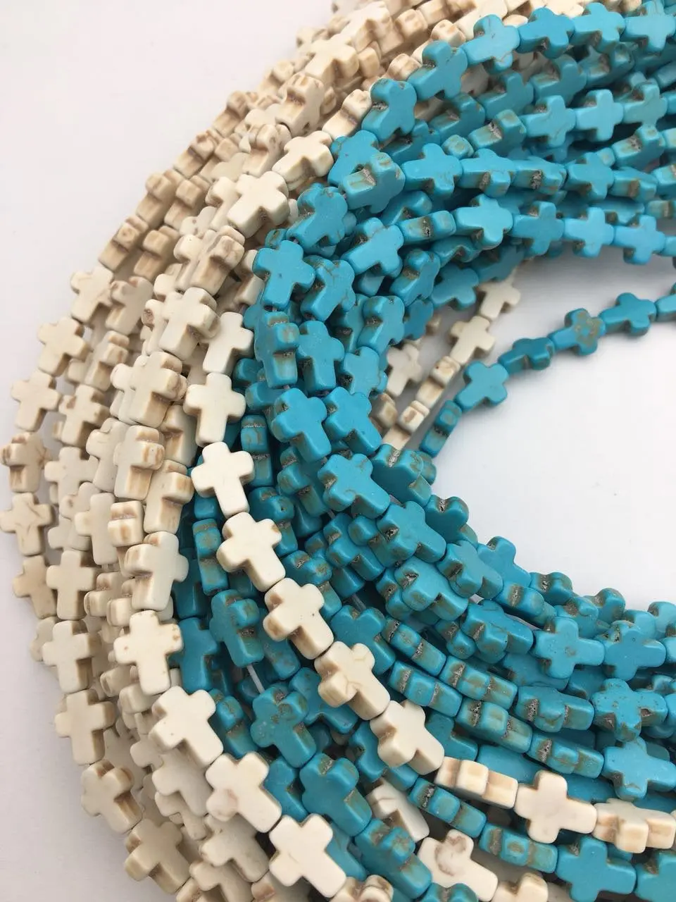 Blue or White Howlite Turquoise Cross Beads 8x10mm 15.5" Strand