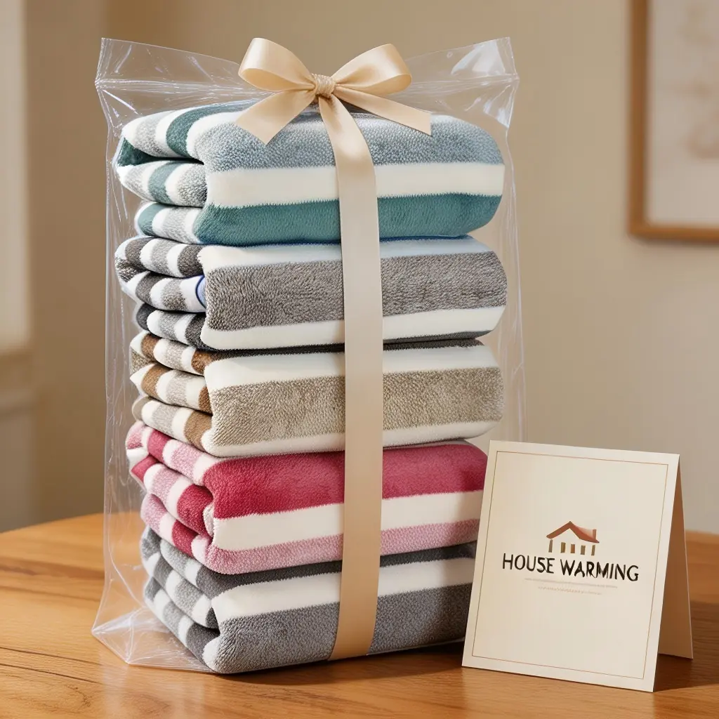 5 Pack Striped Coral Fleece Bath Towels, 70x140cm, 5 Assorted Colors, Ultra Soft Fluffy, Absorbent Quick Dry, Lint Free Fade Resistant Towels for Bathroom, Gym & Beach