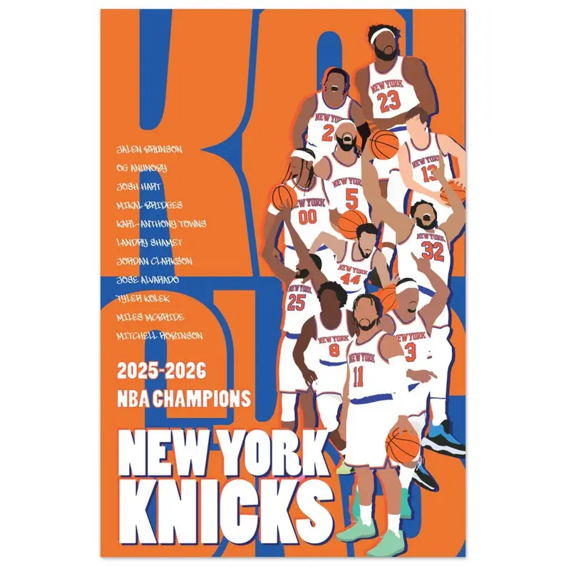 New York Knicks 2025-2026 NBA Champions Poster | Roster Wall Art Print