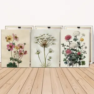 3 Counts Wooden Framed Canvas Painting, Elegant Botanical Flower Illustrations, Exquisite Poster, Perfect Living Room Decoration, Modern Art, Fashion Family Poster, Wall Art Decoration, Waterproof Art