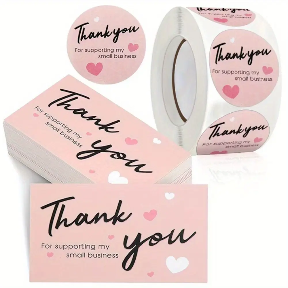 "Thank You for Supporting My Small Business" Stickers - Waterproof Self-Adhesive Durable Sealing Stickers with Elegant Cursive Script & Heart Design, Mixed Colors for Envelopes, Gift Packaging, Promotional Materials, Envelope Seals,