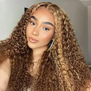 [4/27 Clearance Sale] OQ HAIR Highlight Brown Glueless Wig 7x5 Pre Cut Lace Water Wave Human Hair Wigs for Beginner Friendly Pre-Colored Deep Wave Wear Go Wigs