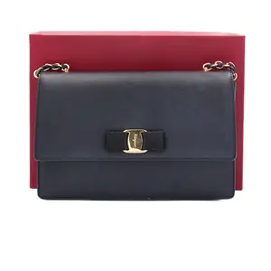 Pre-owned SALVATORE FERRAGAMO Saffiano Crossbody Bags FERRAGAMO Vera Bow Crossbody Bag Black Full Set JM SK026