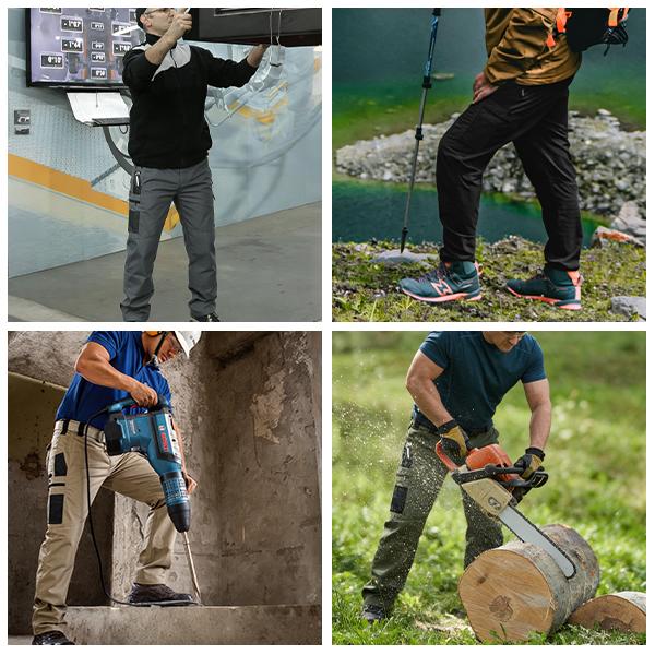 HOMUG Men's Solid Color Waterproof Tactical Work Pants - 3-Piece Set, Belt-Free, Multi-Pocket, Durable Outdoor Hiking & Casual Pants (Regular Fit)