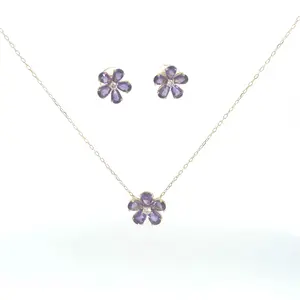 14KY 1.87CT AMETHYST AND .08CT DIAMOND FLOWER PENDANT