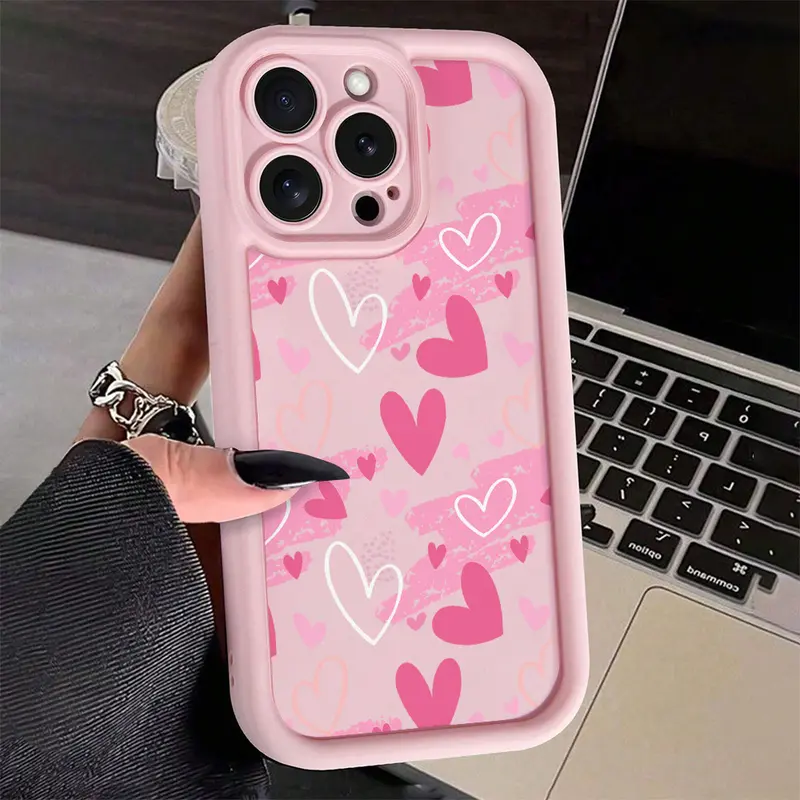 Line Heart Pattern Phone cases Case Compatible with iPhone 17 Pro Max 16 16e 15 14 Plus 13 12 Mini 11 Air X XS Pattern TPU Lens Protection Durable Soft Cover Valentine's Day Gift 2D printing Protective Smartphone