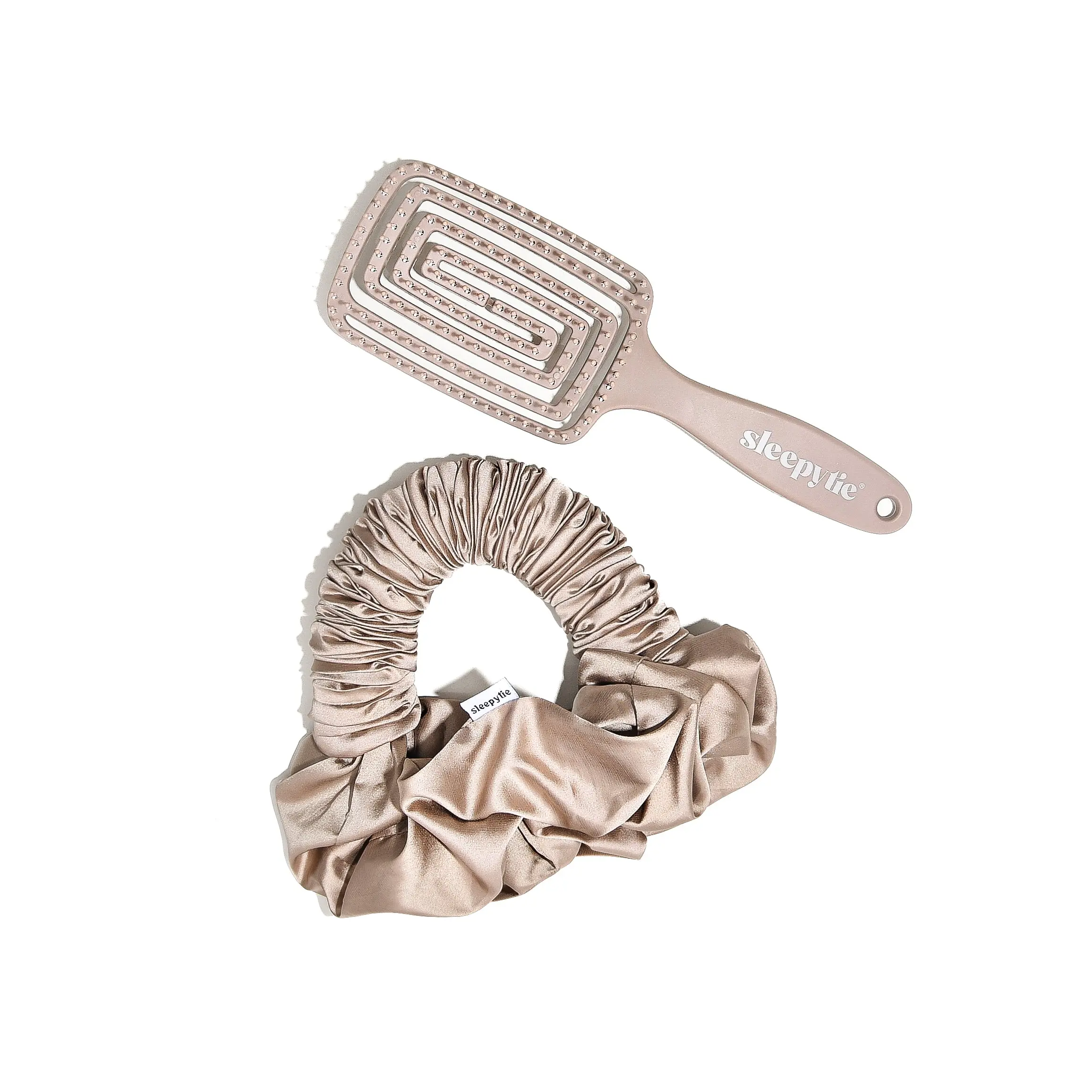 Unisex Heatless Curly Hair Styling Tool Duo Kit - Overnight Curls, Paddle Brush, Sleepy Tie, Reusable Chic Carry Bag, Exclusive Serene & Slumber Colors