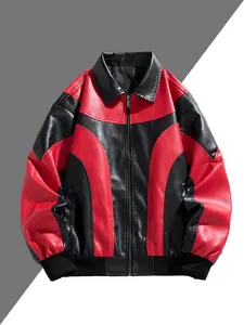 Men's PU Leather Patchwork Jacket, Loose-Fit Casual Style, Fall & Winter Wear, Windproof Durable Fabric, Streetwear Motorcycle