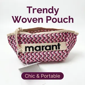 Women's New Style Chevron Pattern Woven Drawstring Bag - Crossbody Pouch, Casual Travel Makeup Organizer, Waist Bag