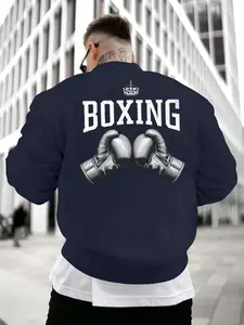 Men's Baseball Jacket Coat, Boxing Graphic Print Design, Comfortable Casual Wear, Fashion Versatile, Ideal for Fall & Winter Activities