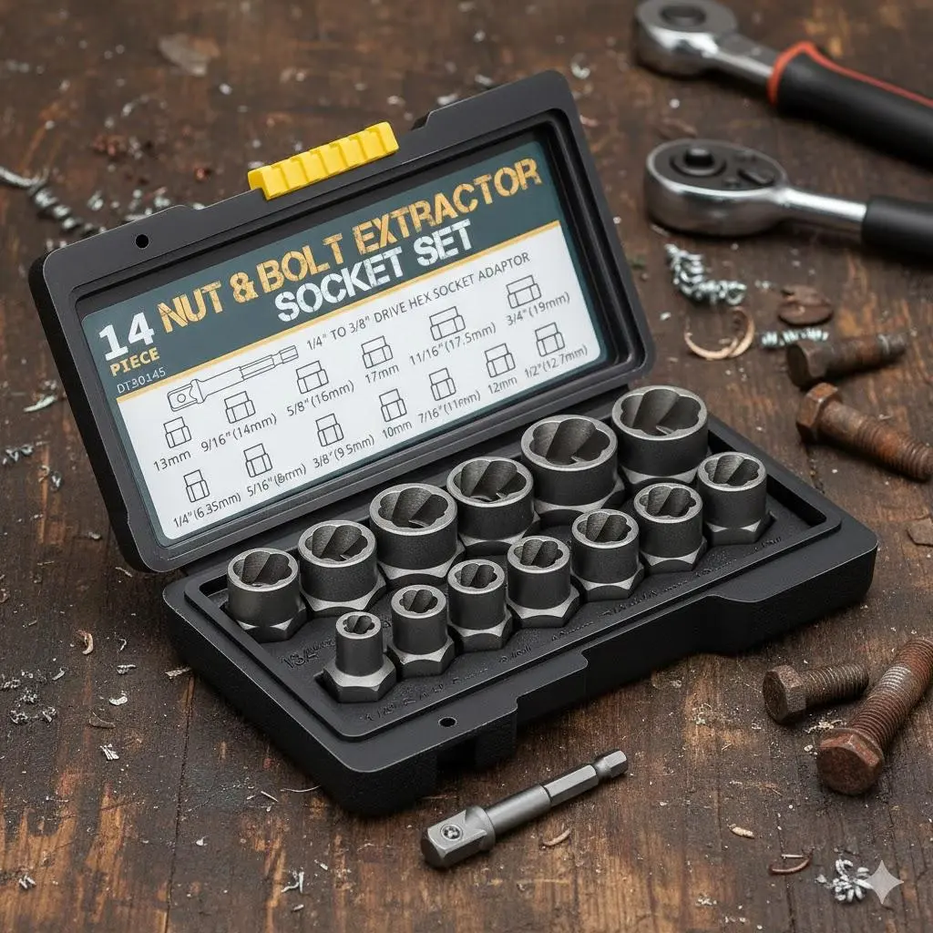 High-Impact Bolt & Nut Extractor Set, Hand Tools, Anti-Slip Anti-Break Design for Stripped, Rounded, Rusted or Broken Screws Removal, Thread Repair Tool Kit with Magnetic Portable Case, Ideal for Automotive, Machinery, Pipe & Sheet Metal Repair