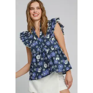 Umgee Full Size Floral Print Peplum Top Plus Size