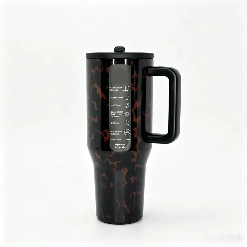 40oz Dark Tortoiseshell Pattern Drinkware Flask, Leak-Proof Stainless Steel Insulated Travel Cup, Keeps Drinks Cold 24H, Flasks Drinkware Portable Mug Tumbler Water Bottles Bottled Stylish,Sports Water Bottles
