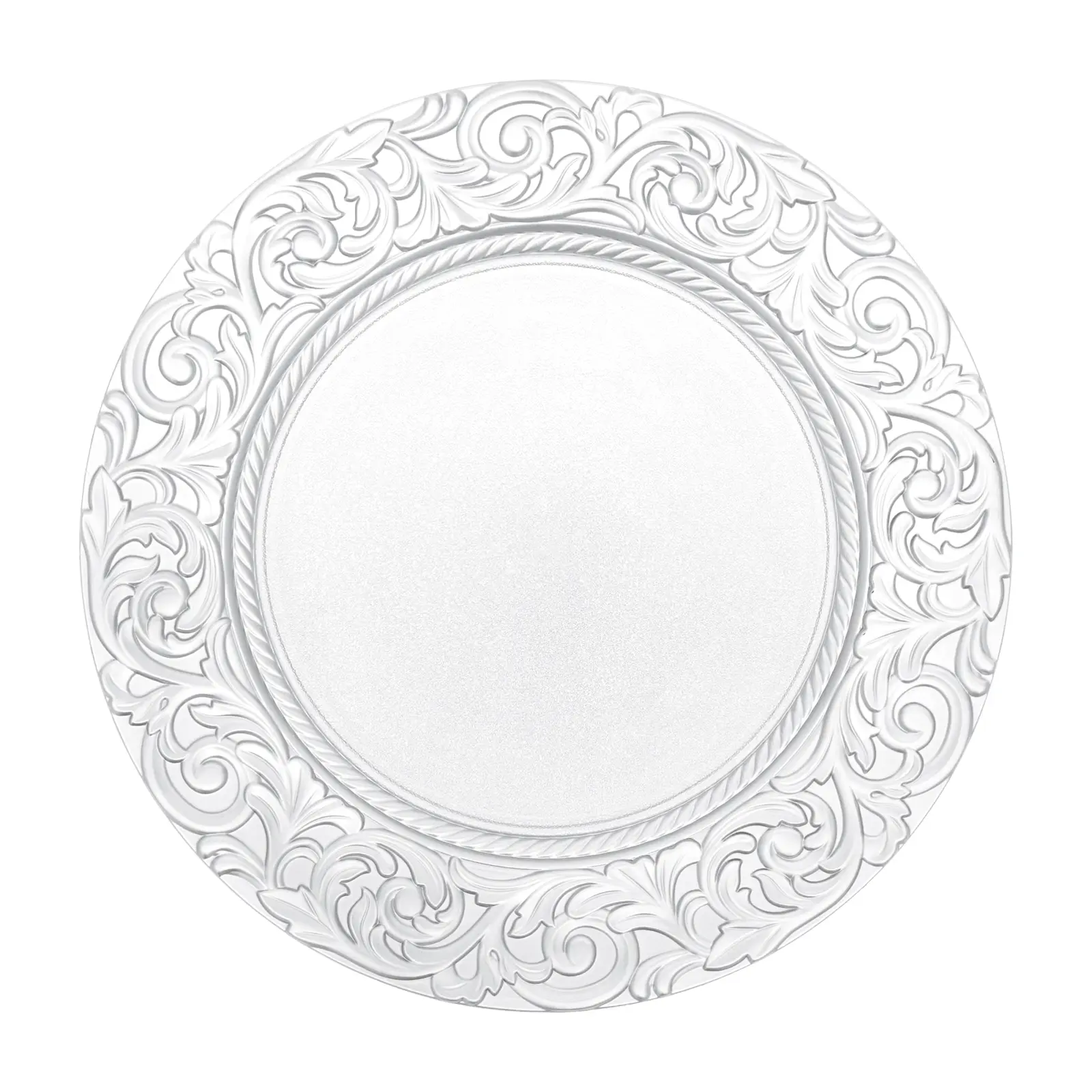 100-Pack Silver Fancy Disposable Plastic Charger Plates, Reusable PP Round Disposable Plates Set for Wedding, Festive Party Tableware Supplies & Decoration