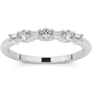 1/4Ct Baguette & Round Diamond Wedding Ring Stackable Band 14k Gold Lab Grown
