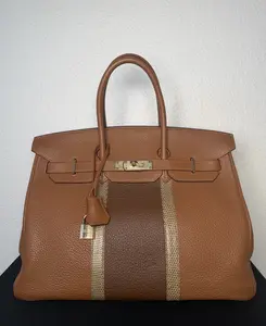 Pre-owned birkin leather Shoulder Bags Hermès Club 30 Gold Clémence Permabrass Hardware