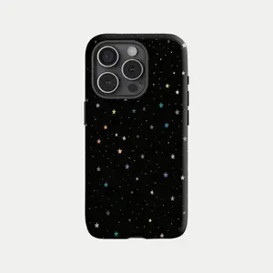 Celestial Space Phone Case with Holographic Stars for iPhone 17 16 15 14 13 12 11 Pro Plus Pro Shockproof Protector Durable Rubber Liner