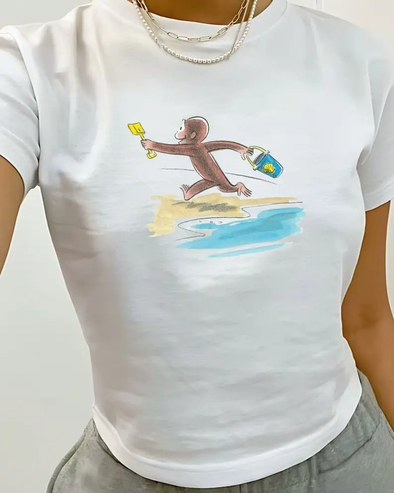 Cute Beach Baby Tee, Coastal Girl, Tropical Summer Shirt, Coquette Clothing, Vintage Graphic Top, Pinterest Aesthetic, 90s Tshirt, Y2k Style