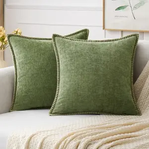 Two-Piece Pillow Covers Pure Color Simple Elegant Chenille Triangle Stitch Sofa Pillows Square Cushion Office Cushion Cover Set