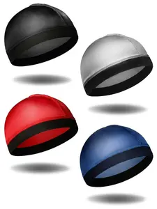 4 Pack Wave Caps for Men, 360 Waves, Premium Silk Satin Dome Caps, Wide Elastic Band, Sleep Cap, Silver Navy