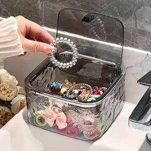 Fashion Hair Accessory Transparent Storage Box with Lid, Organize Hair Accessories, Desktop Hair Clip and Rubber Band Organizer, Multifunctional Dustproof Basket, Multifunctional Storage Solution