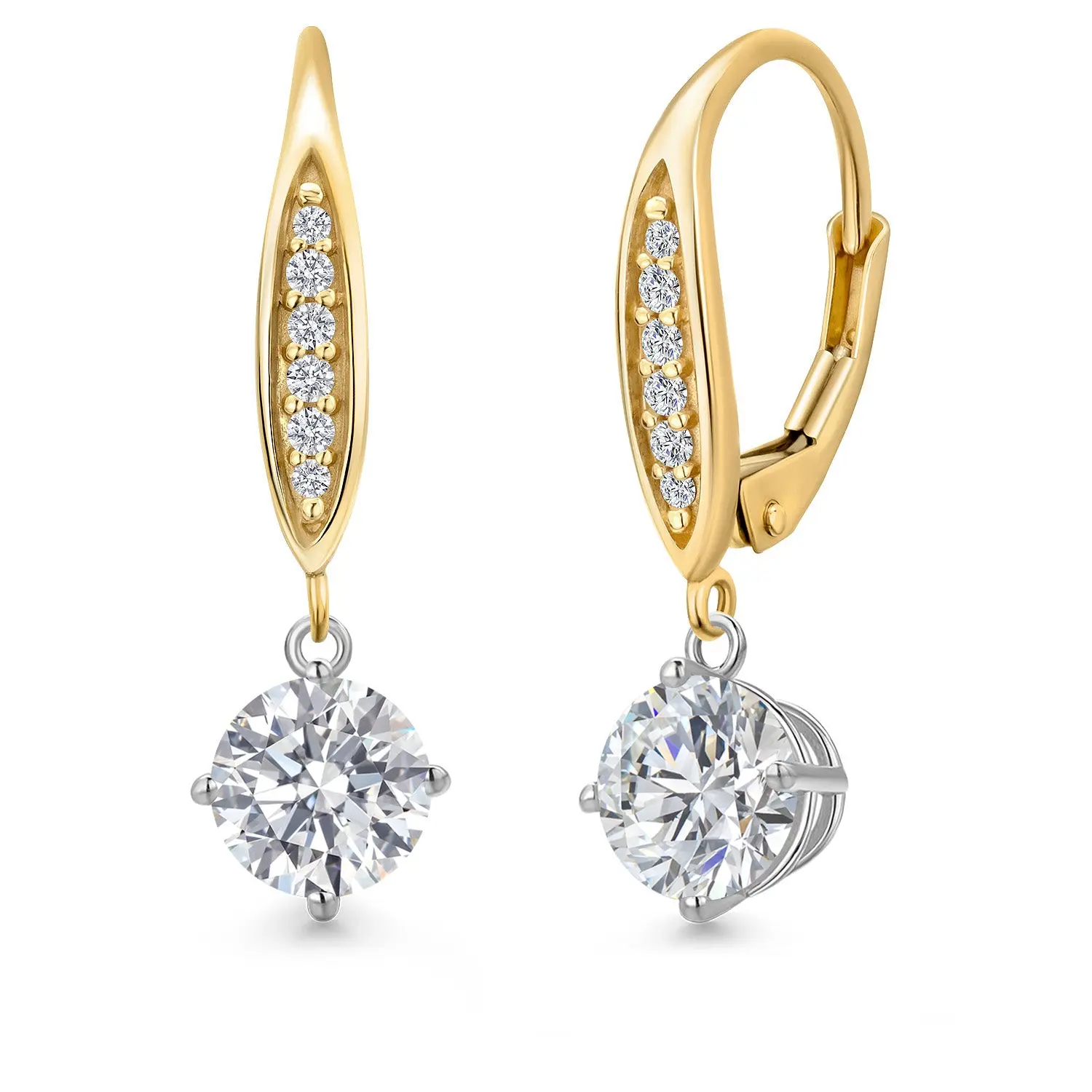 925 Silver and 10K Yellow Gold Lab Grown Diamond Dangle Earrings for Women | 1.60 Cttw | Gemstone April Birthstone | Round 6MM