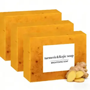 3PCS Organic Lemon Turmeric Kojic Acid Brightening Soap, Gentle Face Body Wash Cleanser, Dark Spot Remover, Acne Scar Fader, Hyperpigmentation Treatment, Brightening Dull Skin, Deep Pore Clean Comfort Organic Flawless Glowing Body Care