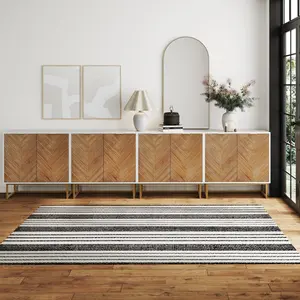 Large Herringbone Kitchen Storage Credenza White (Set of 4)