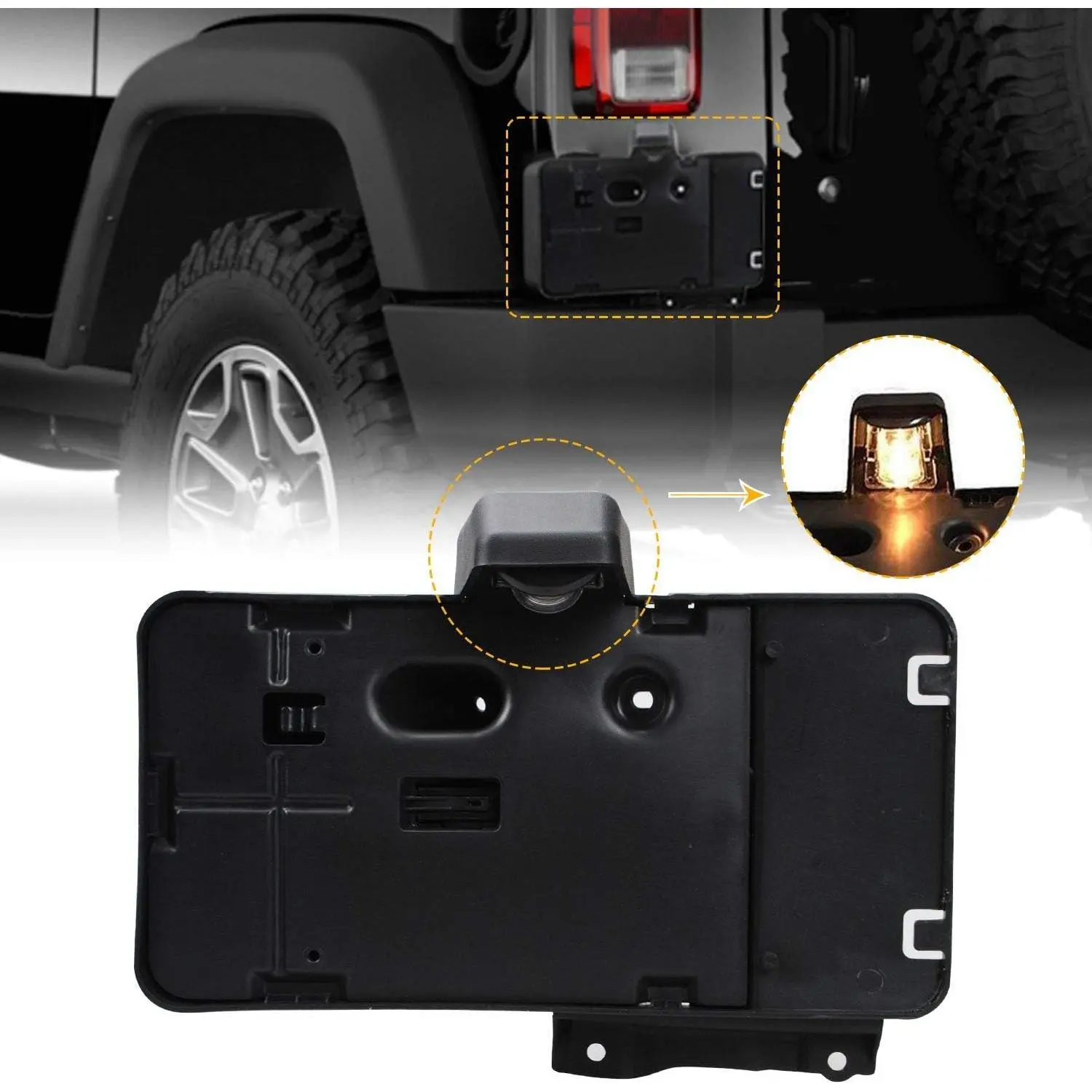 Fit for JK License Plate Holder Frame with Light Rear License Plate Mounting Bracket Compatible with 2007-2017 Jeep Wrangler JK JKU Sahara Rubicon X Sport & Unlimited