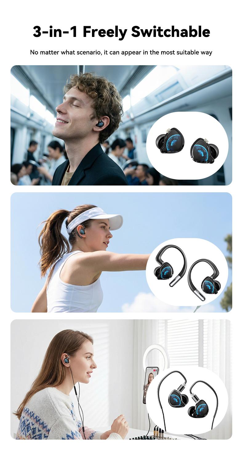 HTC NE81 3-in-1 Bluetooth Headphones, Karaoke Monitor, Voice Change, HiFi Sound for Sports & Streaming