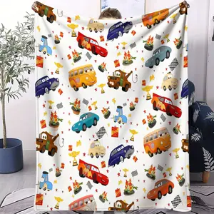 Childhood Animation Memories Are Printed with Cars Childish Fun and Joyful Printed Blankets, Flannel Blankets, Soft and Comfortable, Suitable for Bedrooms, Sofas, Travel, Etc., Fashionable and Durable, Suitable for All Seasons