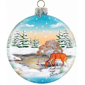 212 MAIN Holiday Splendor Transparent Thin Glass Winter Reindeer Ornament Ball - 3.5 in. Hand-Painted Miniature, Festive Home & Party Decor