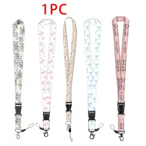Flower/Bow Pattern Lanyard, Personalized Lanyard, 1 Count Removable ID Card Holder Neck Strap, Identification Badges & Supplies for Office School Student Worker