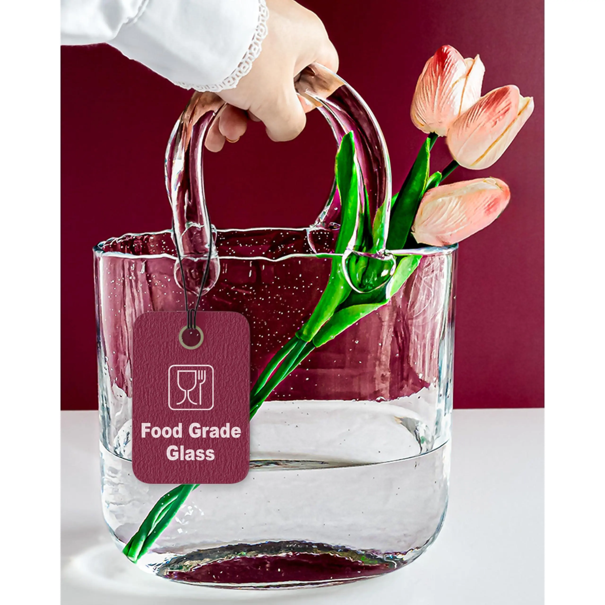 Purse Vases For Flowers (handmade) Glass Bag Vase -10 Inches- Blue Centerpieces & Fish Bowl - Handbag Flower Decorative Cute Room Decor