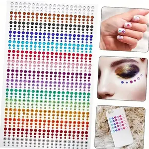 1sheet 900pcs Rainbow Face Glitter Gem Stickers Stick-On Facial Tattoo Eye Rhinestone Jewels 3/4/5mm Mix for Wedding Party Makeup Cosmetic