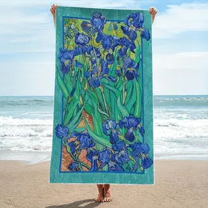 1-Pack Van Gogh Iris Beach Towel: Artistic Design for Summer Fun, Large Quick-Drying Polyester Beach Towel with Sand and Sun Protection, Lightweight & Comfortable