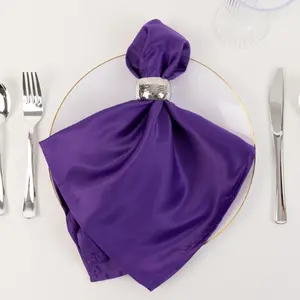 5 Pack Lamour Satin Napkins 20"x20" Purple - Soft Matte Textured Dinner Napkins