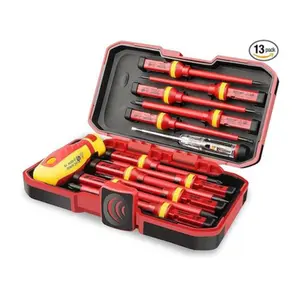 1000V Insulated Screwdriver Set – 13PCS VDE Electrician Tools with Magnetic CR-V Steel Tips, Phillips, Slotted, Pozidriv & Torx Professional Kit