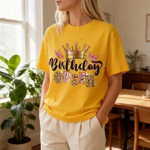 Birthday Queen Print T-Shirt Women's 100% Cotton Casual Round Neck Short Sleeve Top for Birthday Celebrations & Daily Wear Cotton Womenswear Anniversary Beach Check Cute Everyday Fabric Lightweight