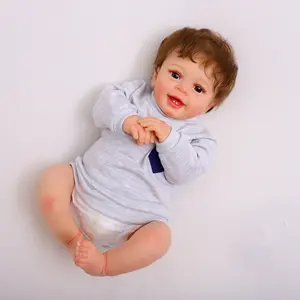 22 Inches Vinyl Doll Boy with Cute Face Short Hair Realistic Reborn Artist Hand Painted Newborn Doll for Collection Festivals Birthdays Halloween and Christmas Gift for Children Aged 3