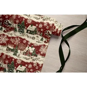 Western Christmas Village Wrapping Paper, Classic Holiday Gift Wrap, Farmhouse Present Packaging, Red Vintage Design, Seasonal Gift Wrap