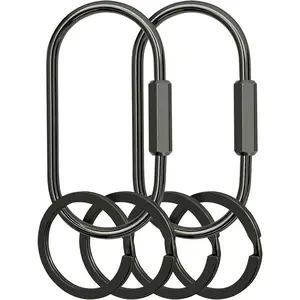 Key Chain, Brass Key Rings 2 Pack Screw Lock Key Organizer with 4 Rings Carabiner  Clip for Men and Women