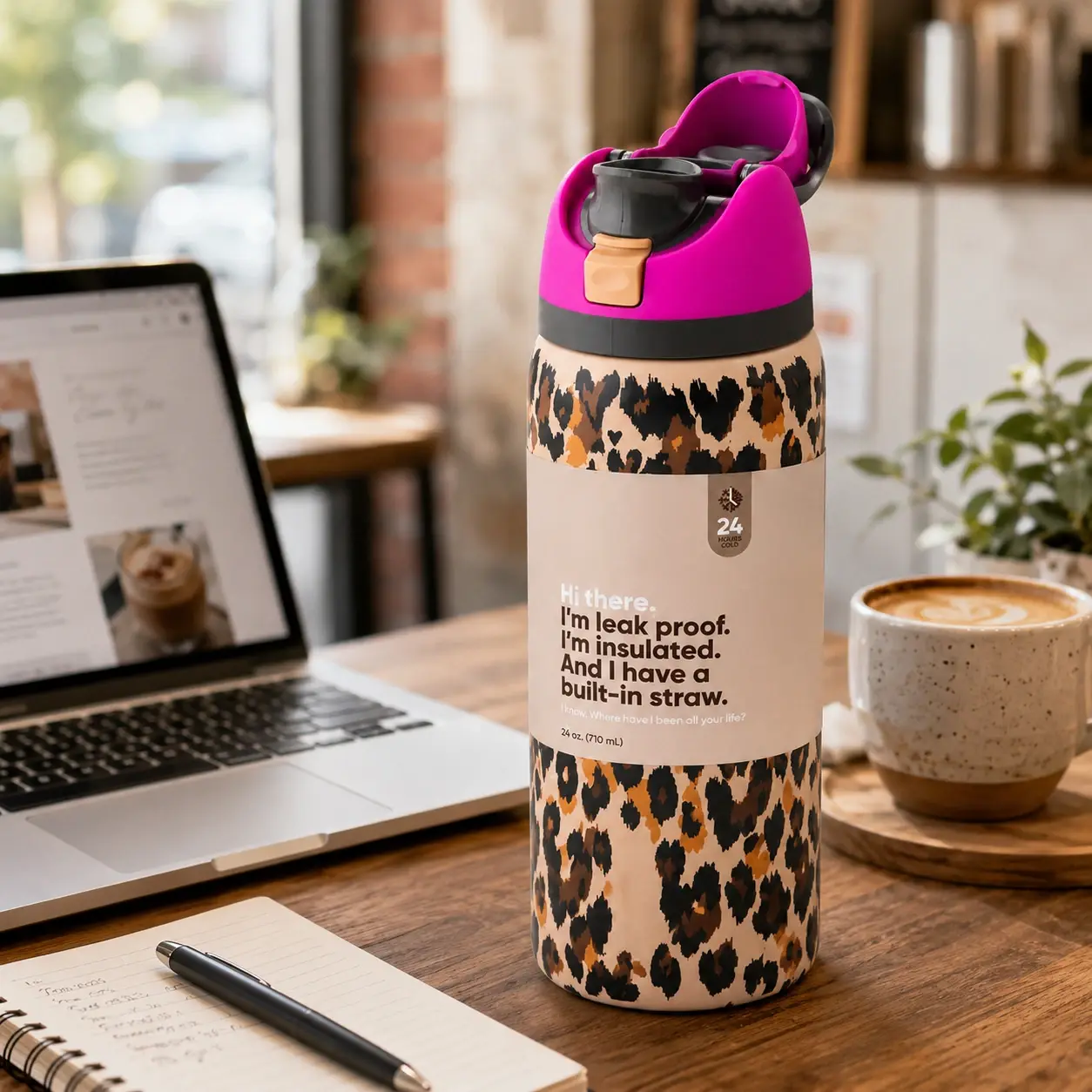 NEW Owala "Wild At Heart" 32oz FreeSip Limited Edition Leopard Print Water Bottle